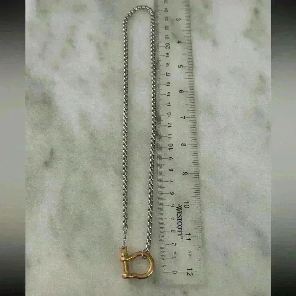 COPY - Gold Chain Two Tone Silver Horse Bit Chunky Charm Clasp Carabiner Neckla… - Picture 3 of 4